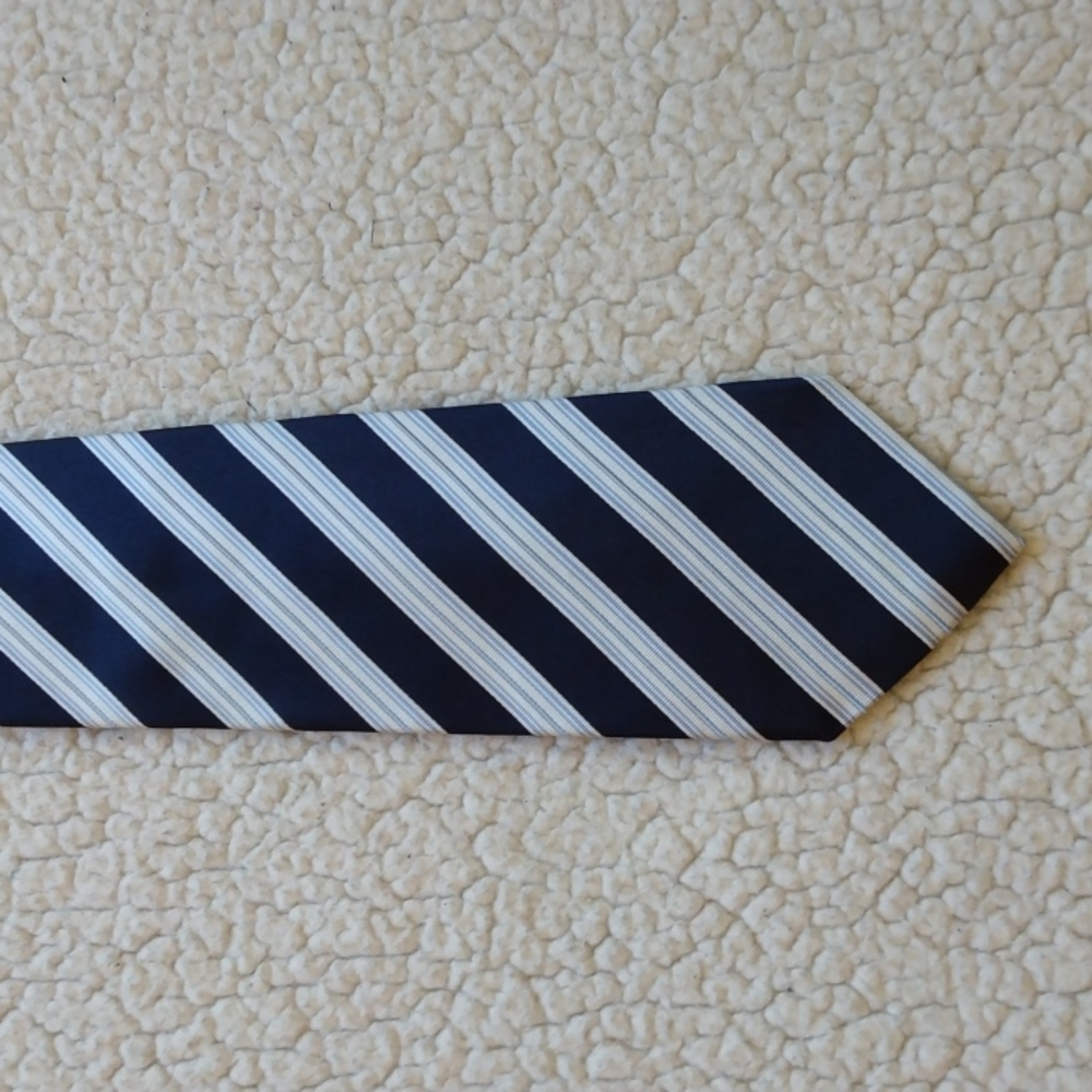 Luigi Borrelli Napoli Silk Blue/White Stripe Tie (Made in Italy)